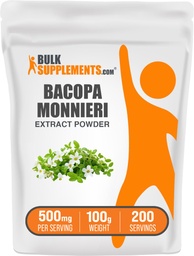 BulkSuplements.com Bacopa Extract Powder - Basopa Monnieri Suplement, Herbal Suplemen - Vegan & Gluten Bebas, 500mg per Serving, 100g (3.5 oz) (Paket 1)