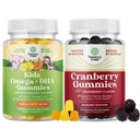 Bundle of Plant Based Omega 3 Gummies for Kids and Natural Cranberry Gummies for Women - for Vision Immunity and Focus Support - for Urinary Tract Health Ginney Dudder and Immunity