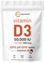 Mikro Ingrediens Vitamin D3 50.000 IU + K2 MK-7 200 mcg, 240 Softgels 124; Virgin Coconut Oil 124; 2- 1 Bone, Imune & Heart Dukungan 124; Mudah ditelan, Non-GMO