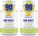 Tambahan Daily Vite ADK kami - Vitamin A, D3 & K2 (sebagai MK7) - Bone, Immune System Dukungan - Potency Vitamin Tinggi dengan Ingredisasi Non GMO - Gluten Free, Soy Free Vegetable Capsules 180 CT