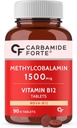Generic Carb- Amide Forte Vitamin B12 Tablet 1500mcg -Active Form of Methylcobalamin B12 Supplemen Pria & Women- 90 Veg Tablet