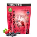 PowderVitamin Electrolytes Powder Plus (100 pelayan) Raspberry Electrolite Powder, Zero Calorie, Keto, 0 Sugar, No Maltodextrin, 1000mg Potasium, 120mg Calcium, 120mg Magnesium, Powder Energi