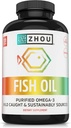 Zhou Minyak Ikan - Suplemen Minyak Ikan untuk Perempuan & Pria, Omega 3 Acid Gendut, Sumber Alam DHA & EPA untuk Dewasa, Burpless, Pure, Heart & Gabungan Kesehatan - 120 Softgel