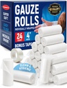 Gauze Rolls - 24 Pack - 4 "x 4.1yd Breatable Rolled Rouze - Individually Wraped with Bonus Tape - Pertolongan Pertama Mengkonform Stretch Lipat for Wounds - Mummy Wrap