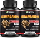 BEBEFEN Ashwagandha Capsules - 7550mg Formula Pills dengan Black Pepper Extract - 90 Capsules Ashwagandha Tambahan Energi - 3 Bulan Supply (Paket 2)
