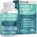 4 in- 1 Kalsium Suplemen Perempuan dan Pria - Kalsium dengan Vitamin D3 5000 IU Suplemen, 601mg per Serving - Gluten- Free, Vegan-Friendly (120)