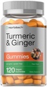 Horbach Turmeric dan Ginger Gummies 124; 120 Count 124; Peach Flavor 124; Vegan N- GMO & Gluten Free Suplemen