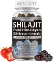 Gummies Shilajit - 600 mg Natural Organic Shilajit Resin dengan 85 + Trace Minemination, Fulvic Acid & Phytonutrients - Strawberry Flavor - untuk Energy, Ammune Dukungan - 60 Gummies, 1 Bulan Supply