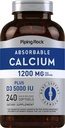 Piping Rock Calcium 1200 mg dengan Vitamin D3 124; 240 Softgeels 126; 5000 IU Vitamin D3 124; Absorbable Calcium Suplemen 14; Non-GMO, Gluten Free