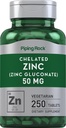 Piping Rock Cheriated Zinc 50mg 124; 250 Tablet 12.4; Gluconate 124; Vegetarian, Non-GMO, Gluten Free Supplemen
