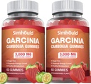 2 Pack Sugar Free Garcinia Camigia Gummies - 3000mg 95% HCA dengan L- Carnitine, Energy Boost, Strawberry Flavor Mudah diambil dari Pil & Capsules 120 Counts