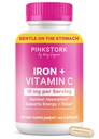 "Pink Stork Prenatal Iron Supplement for Women - 18 mg Non-Constipating Iron & Vitamin C for Pregnancy, Postpartum, & Breathfeating - Focus, Fatigue, & Blood Cell Produksi - 2 Bulan Supply