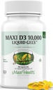 Maxi Health Vitamin D3 10000 IU Softgels Sufflement - Pure VIT D3 untuk absorpsi Kalsium, Dukungan Kesehatan Ammune dan Tulang untuk Perempuan & Pria - Vitamin D - Liquid D3 100.000 IU Softgels (90)