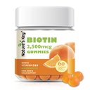 Nature 's Key Biotin Gummies with Vitamin C and E, Dukung Rambut Nails Growth & Beautiful Skin for Women and Kids, Vegan, Orange Flavors 60 Count
