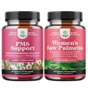Bundle of PMS Support and Saw Palmetto for Women - DIM, Chasteberry, Black Cohosh & Ashwagandha for Period Cramps, Bloating, Mood Swing dan Saw Palmetto Extract with Maca Root & Biotin for Hair Los
