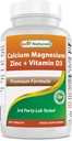 Kalsium Magnesium Zinc terbaik dengan Vitamin D3, 300 Tablet - Kalsium 1000 mg, Magnesium 400 mg, Zinc 25 mg & D3 600 IU per Serving (3 Tablet)