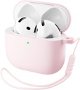 ORNARTO untuk AirPods 4 Case, Soft Silicone Penutup Perlindungan Penuh dengan LED Terlihat, Kompatible dengan Generasi 4 AirPods 2024 - Kapur Merah Muda
