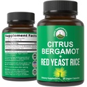 Citrus Bergamot + Red Yeast Rice. 2-in-1 Tambahan. Kekuatan tinggi 10: 1 Ekstrak Bergamot. Tanpa Gluten, Zero Sugar, Vegan Capsules