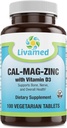 Cal-Mag-Zinc Chlated with Vitamin D3, Bone Stronged Suplement -Healthy Bones & Teeth, Heart, Muscle, & Healthy Cardiovascular System -Best Whole Food Vitamin & Mineral Complex -100 Vegan Caps