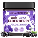 Ilama Elderberry Gummies untuk Dewasa, Vegan, Ammuniunian Suplemen Dukungan Ammuniune dengan Vitamin C dan Zinc, Real Fruit Vitamin untuk kekebalan tubuh, Chewable, No Ditambahkan Sugar Cane, 90 Ct