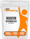 BulkSuplements.com Niasin Powder - Vitamin B3 Suplemen, Niacin 500mg - Niasin Flush, Niasin dengan Flushing - Gluten Free, 500mg dari Niasin per Serving, 500g (1.1 lbs) (Paket 1)