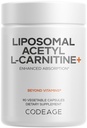 Codeage Lipomal Acetyl- L- Carnitine + Suplemen - 500 mg Acetyl- L- Carnitine per Serving - 3- Sen Supppply, Alpomal Supplemen - L-Carnitine - Non-GMO, Gluten- Free, 90 Capsules
