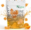 Creatine Monohydrate Gummies - 5g chewable Monohydrate gummy for Men & Women - Increate Strength, Muscle building - Boosts Energy & Focus - kalori rendah, Vegan & Gluten gratis 124; 90 count Citrus