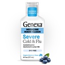 Genexa Clean Cold & Flu Relief, Dye Free, 0% Artificial Additives, Decement Daytime Medicine for Body Pain, Cough, Cold and Flu, Headache, Fever, Chest Contraffic, Organic Blueberry Flavor, 6 fli oz