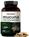 Mucuna Pruriens Capsules, Triple Power 1500mg Per Serving, 2 in 1 Formula, Dibuat dengan Mucuna dan Ashwagandha, 240 Capsules, Scan Extract, Positive Mood, Relaxation & Reporasi Dukungan