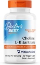 Choline Terbaik Dokter L- Bitarcrat (Vitacholine), Mendukung Fungsi Kesehatan & Hati, Bukan-GMO, Gluten Bebas, Bebas Soy, Vegan 60 Veggie Caps