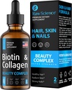 Liquid Collagen & Biotin Suplemen Pertumbuhan Rambut - Biotin 1000mcg Collagen Peptides 20000mcg Drops - Rambut Vitamin untuk Rambut Kehilangan Perempuan & Pria, Skin dan Nail Strengthener - Dibuat di Amerika Serikat, 2 floz
