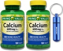 Tablet Suplemen Diet Tulang Kalsium, 600 mg, 100 Count (2-Pack) Bundle with BROS2FL Keychain Portabel Metal Pill Box (2 Item)