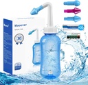 MaOEver Neti Pot Sinus Rinse Nasal Wash 300ML Neti- Pot with 30 Nasal Wash Salt Packets and Sticker Thermometer Nose Washing Bottle Pressure Irrigation for Adult & Kid BPA Free (Biru)