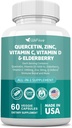 60 Count Quercetin 50 mg Zinc 1000 mg Vitamin C 5000 IU Vitamin D3 1000 mg Turmeric 1000 mg Elderberry dengan Q- Defend Immune Blend Reisshi Nettle Arteemisinin, Non-GMO, Free Support Health