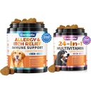 Pengunyah Allergy Dog + Carmele 24 dalam 1 Dog Multivitamin Chewable - 400 Treats - Seasonal Allergy Relief + Dog Vitamin for Hip & Joint, Skin & Coat, Immune Health (Chicken Flavor)