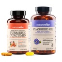 Naturewise Curcumin Turmeric 2250mg & Flaxseed Oil 1200mg Omega 3 6 9 Softgels untuk Gabungan, Heart & Imune Dukungan [1 & 2 Bulan Suppply]
