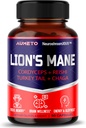 Lions Mane Supplement Capsules 40% Polysacchedes dengan Cordyceps, Reishi, Turkey Tail, Chaga Mushroom Complex - Caffeine- Bebas 18 dalam 1 Tambahan Otak untuk Memori dan Fokus