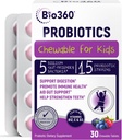 Bio360 Propoles for Kids - 15 Strains & 5 Milyar CFU Support Brain, Ammune & Digetical Health - Anak Probiotic Chewable dengan Prestilasi Organik untuk Gut & Constipation, Campuran Berry Flavor, 30 Count