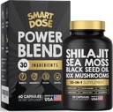 Power Blend Capsules - 30-1 Tambahan Bundle dengan Shilajit 6000mg, Laut Moss 4000mg, Minyak Benih Hitam 4000mg, Ashwagandha 2000mg, 10x Jamur, Tongkat Ali, Maca, Holistic Pistls Combo