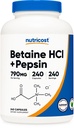 Betaine HCI + Pepsin 790mg, 240 Capsules - Vegetarian & GMO Bebas