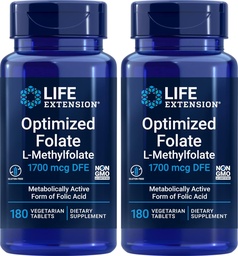 Ekstensi Hidup Teroptimasi Teroptimasi (L- Methylfolat) 1700 mcg DFE, 180 Veg Tablet (Paket 2)