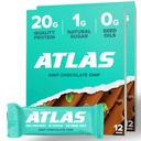 Atlas Protein Bar, 20g Protein, 1g Sugar, Clean Ingrediens, Gluten Free, Mint Chocolate Chip (12 Count, Paket 2)