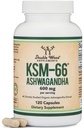 Double Wood Supplemen Ashwagandha 66 Organik dan Clinically Studied Extract (600mg Per Serving, 120 Capsules, 60 Servings) Adaptogen Cortisol Manajer Perempuan dan Pria