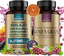 Cognitive Wellness Bundle - Resveratrol Complex & Shilajit Fulvic Acid Minerals - Moss laut, Ashwagandha, Clinical Tested Cognigraper Red Grape Extract - Non-GMO, Glutenfree, Vegan Suplemen