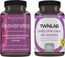 Reveage Beauty Resveratrol 500 mg - Sustained- Transport Resveratrol - Vegan Antioksidant Support untuk Brain & Heart Health 60 Capsules & Twinlab TWL Women 's Daily One 60 ct
