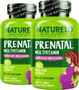 NATURELO Prenatal Multivitamin dengan Besi Yang Dilayout Lembut, Metil Folor, Plant Calcium & Choline - Vegan, Vegetarian - Nun-GMO - Gluten Bebas - 180 Capsules - 4 Bulan Supply (Paket 2)