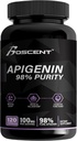 Apigenin Suplemen 100mg dari Chamomile Extract 120 - 98% murni - Apigenin Suplemen untuk Tidur, Mood, Cognition, Kesehatan Prostate - bantuan tidur yang sangat baik, Non- GMO, No Fillers - 4- Bulan Supply