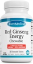 EuroMedica Red Ginseng Energy - Suplemen untuk Mendukung Energi Kesehatan & Fokus - Herbal Supplemen Dengan Pajang Root Merah Ginseng - Tablet Vegan untuk Membantu Endurance Sehat - 30 Tablet Chewable