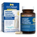 Daily Nouri Weight Dupport Probiotic for Women & Men Alag4r Supports Healthy Weight Management, Metabolisme, Dibuble & Gut Health 124; 3 Clonical Studied Strains + Vegan Omega Oil 124; 30- Day Supply