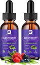Elderberry Syrup 124; Organic Quercetin Black Elderberry Liquid Drops for Kids & Dewas 124; Sambucus Elderberry Extract dengan Vitamin C, D3, Zinc 124; Vegan, Gluten Free, 2 Pack